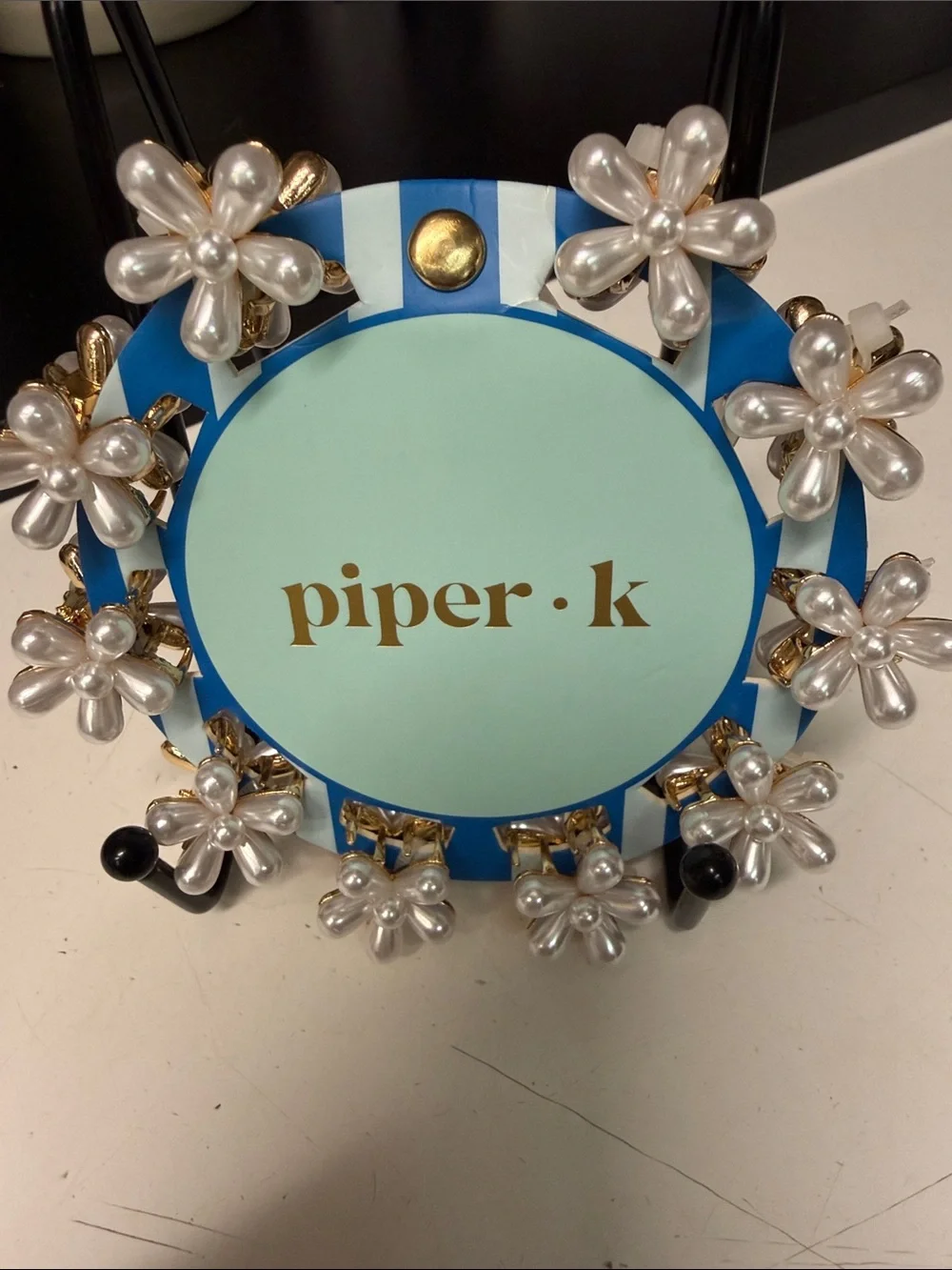 Piper Blue 10 Pearl Daisy Hair Clips  with Gold Accents